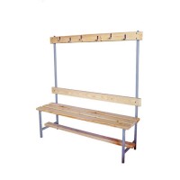 Скамейка для раздевалки с вешалкой 1200 мм сиденье из дерева