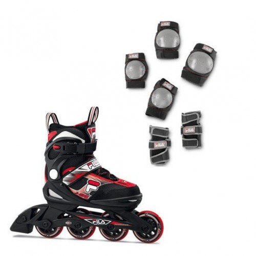 Набор раздвижных роликовых коньков с защитой FILA J-ONE COMBO 2 SET Black/Red