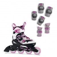 Набор раздвижных роликовых коньков с защитой FILA J-ONE COMBO G 2 SET Black/White/Magenta