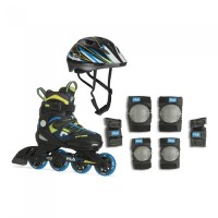 Набор раздвижных роликовых коньков с защитой Fila J-ONE COMBO 3 SET BLUE/LIME