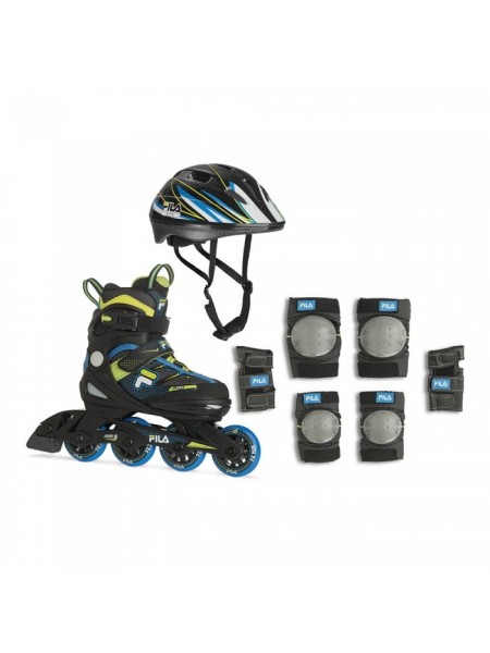 Набор раздвижных роликовых коньков с защитой Fila J-ONE COMBO 3 SET BLUE/LIME
