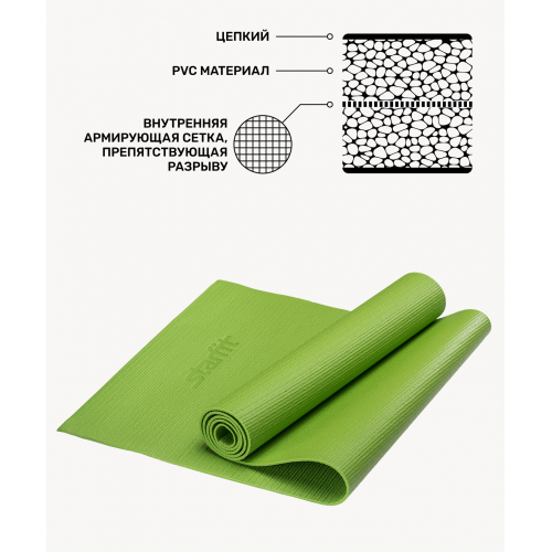 Коврик для йоги FM-101, PVC, 173x61x0,8 см, зеленый